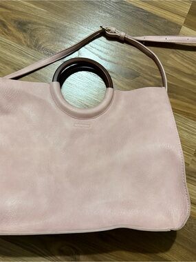 Women's Blush Pink Tote with Circular Wooden Handles